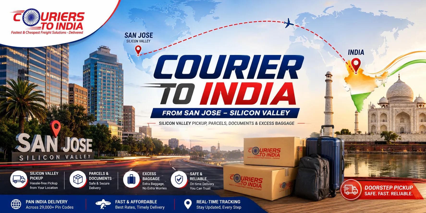 Courier to India from San Jose - Silicon Valley Pickup, Parcels, Documents & Excess Baggage