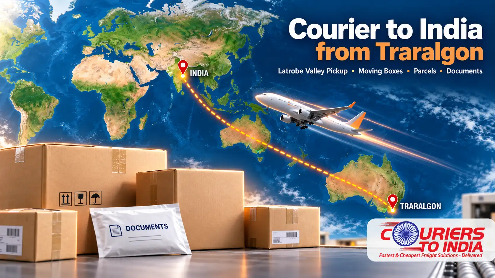 Courier to India from Traralgon - Latrobe Valley Pickup, Moving Boxes, Parcels & Documents