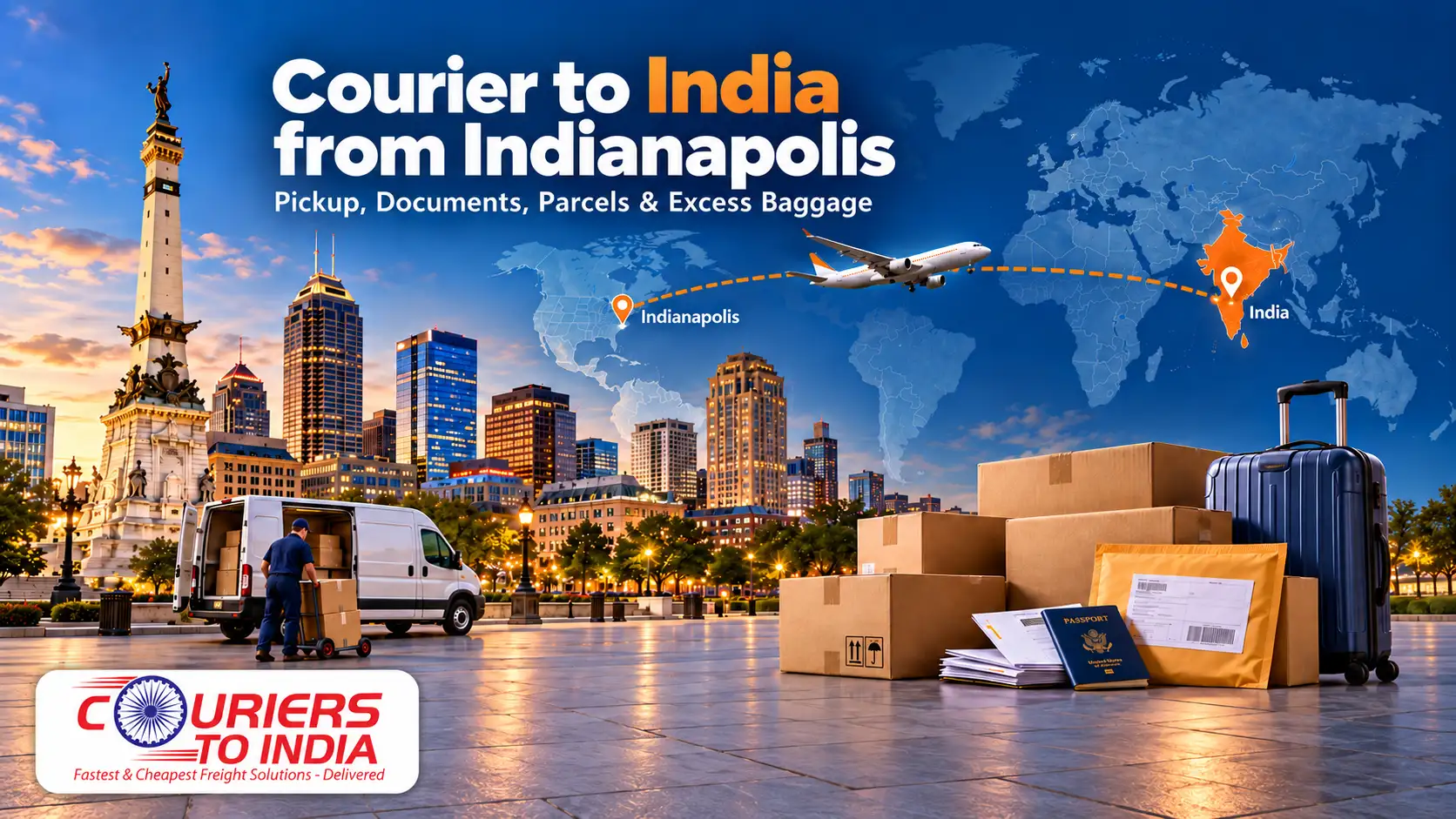 Courier to India from Indianapolis - Pickup, Documents, Parcels & Excess Baggage